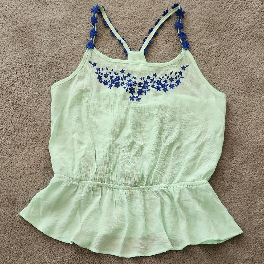 Mint Green Floral Embroidered Women's Top